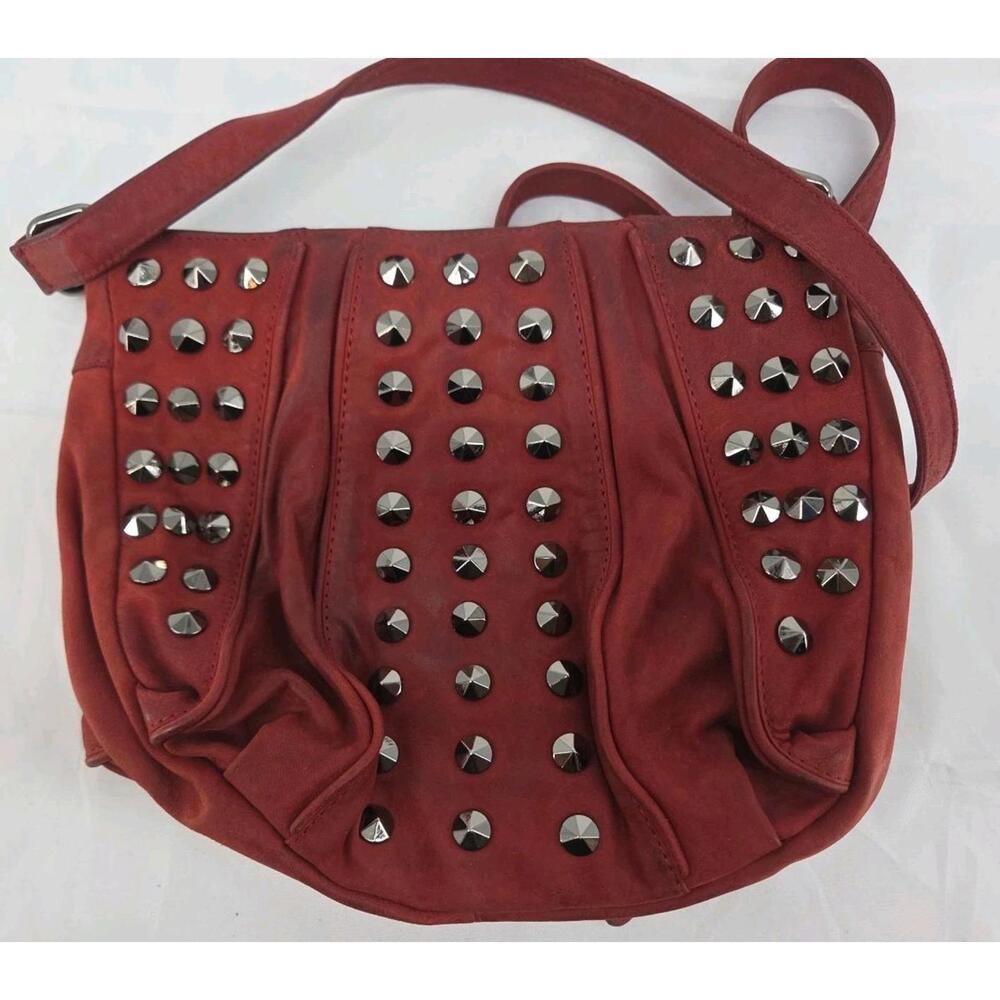 Treesje‎ Studded Hobo Bag Red Gunmetal Studs